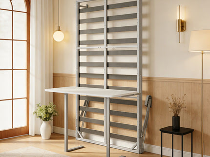 Queen Size Cabinet Wall Bed Mechanism With Desk Panel - Gray