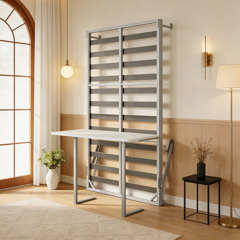 Queen Size Cabinet Wall Bed Mechanism With Desk Panel - Gray