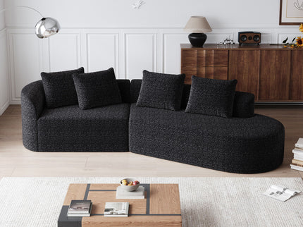 Upholstered Oversized Sectional Sofa, 4 Seater Extra Deep & Wide Curved Cloud Couch With 4 Throw Pillows For Living Room - Black