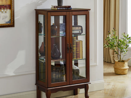 Curio Cabinet Lighted Curio Diapaly Cabinet With Adjustable Shelves And Mirrored Back Panel, Tempered Glass Doors (3 Tier), (E26 Light Bulb Not Included)