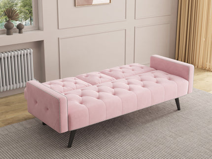 Sofa Bed With Nail Head Trim And Cup Holders - Pink