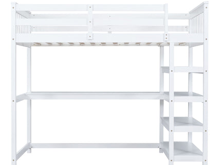 Loft Bed With Storage Shelves And Under Bed Desk