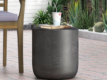 Outdoor Lightweight Concrete End Table With Natural Texture - Matte Black