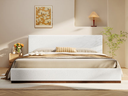 Queen Size Upholstered Bed With Solid Base Frame - White