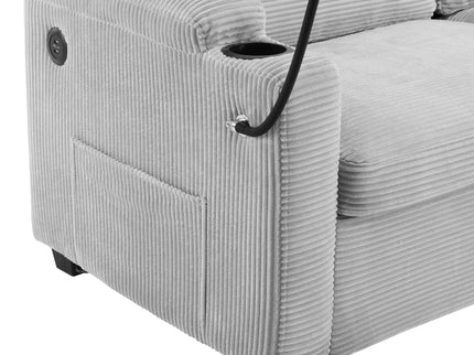 Sleeper Sofa Loveseat Sofa With Full Size Mattress, 2 USB Ports, 2 Cup Holders, 2 Side Pockets And Phone Holder
