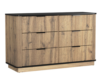 Modern 6 Drawer Cabinet With Metal Rounded Corners And Exquisite Handles Multi Functional Storage - Natural Wood