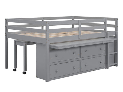 Loft Bed With Retractable Writing Desk And 4 Drawers, With Lateral Portable Desk And Shelves