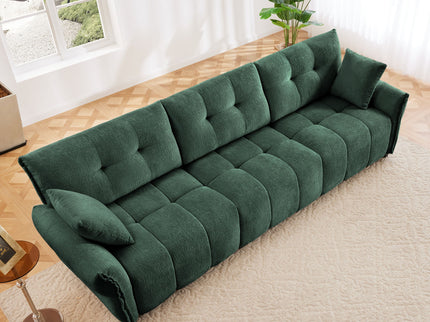 Elegant 3 Seater Sofa Set & Pillows Frame, High Rebound Cushions - Textured Green