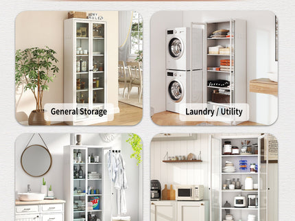 Industrial Metal Kitchen Pantry Cabinet With Adjustable Shelves - White