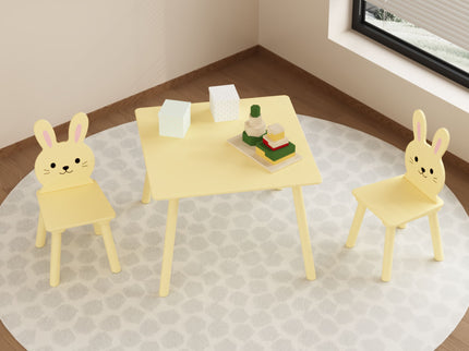Table And Chair Set With 2 Bunny Chairs, Children's Activity Table For Toddlers, Cute Animal Design - Yellow