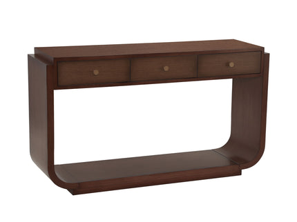 Console Table With 3 Drawers, Display Shelf, Curved Legs - Walnut