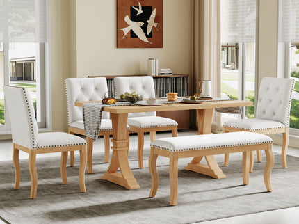 Dining Set With Bench, 6 Piece