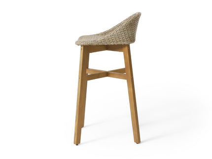 Beeson - Outdoor Wicker And Acacia Wood Barstools Set, Water Resistant - Brown
