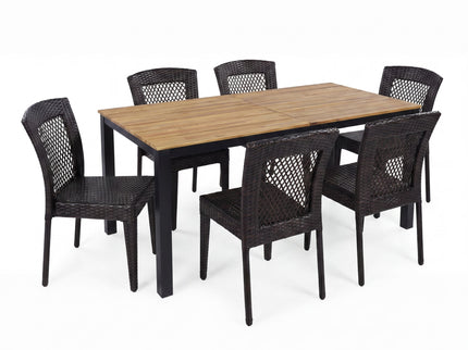 7 Piece Outdoor Dining Set With Table And 6 Chairs - Brown Multi