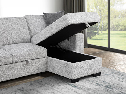Buzz - Reversible Sleeper Sectional Sofa With Storage Chaise, Console Arm, USB Charging & Cup Holders - Gray