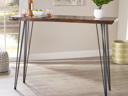 Modern Industrial Breakfast Bar Table, Metal Hairpin Legs & Wood Veneer Top - Natural