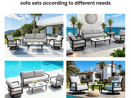 Outdoor Conversation Set With Chairs, Bench Sofa, Tables, Sunbrella Cushions