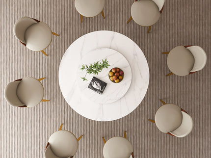 Round Dining Table With 360° Smooth Lazy Susan For Dining Room - Gold / Black / White