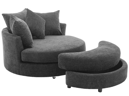 360° Swivel Accent Barrel Chair With Storage Ottoman & 4 Pillows, Modern Leisure Chair Round Accent For Living Room