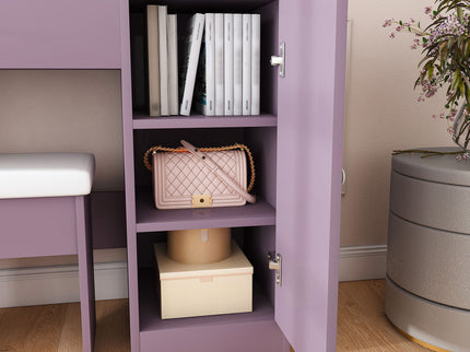 Vanity Desk Set With Padded Stool And Adjustable LED Mirror, 3 Color Light Modes - Purple