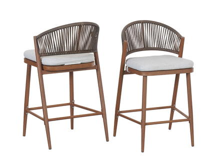 Outdoor 26" Counter Height Metal Frame Counter Stools With Scallop Shaped Backrest & Water Resistant Cushions