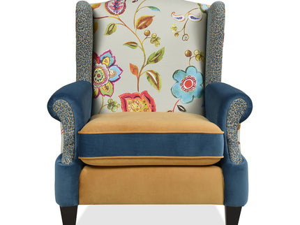 Anya - Boho Chic Wingback Accent Arm Chair - Floral / Leopard / Blue Teal / Yellow Gold