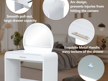 Makeup Vanity Table With Mirror Touch Screen Lighted Mirror, Dressing Table With Drawer For Bedroom - White