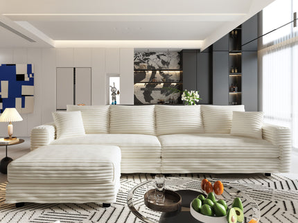 4 Seat Sofa With Soft Pillows And Movable Ottoman