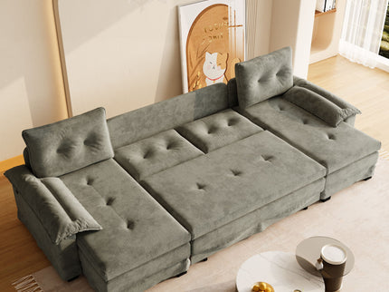 U-Shaped Sleeper Sofa With Pull Out Bed, Removable Armrests & USB Ports For Living Room