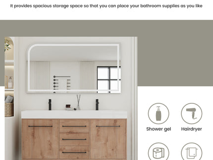 60" Freestanding Bathroom Vanity With Double Sink, Soft Close Doors, 3 Drawers - Imitative Oak