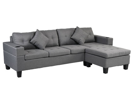 Modern Sectional Sofa Set With L Shape Chaise Lounge, Cup Holder, 4 Seat - Gray