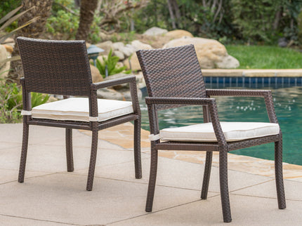Outdoor Wicker Dining Chair With Water Resistant Cushions (Set of 2) - White / Brown