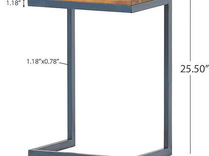 C Shaped End Table With Iron Base And Fir Wood To