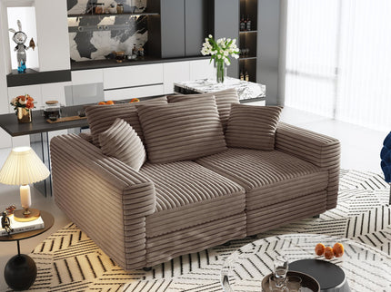 Deep Seat Convertible Sofa With Soft Pillows And Ottomans
