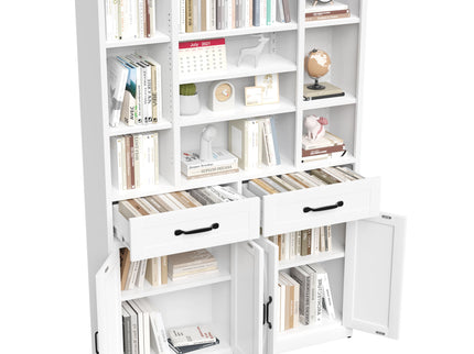 Industrial Bookcase Tall With Adjustable Shelves, Drawers & Doors