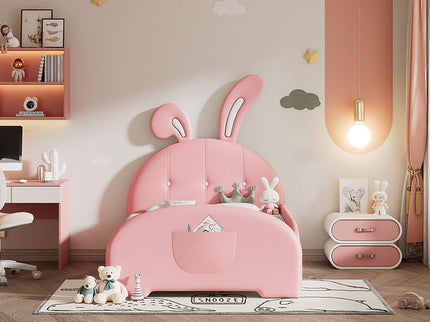 Upholstered Rabbit-Shape Princess Bed With Headboard And Footboard