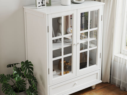 Minimalist Buffet Cabinet With Double Glass Doors And Drawer