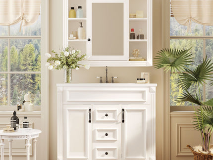 Bathroom Vanity With Top Sink, Mirror Cabinet, 2 Soft Closing Doors & 2 Drawers