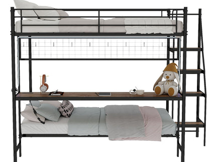 Bunk Bed With Built In Desk And LED Lighting