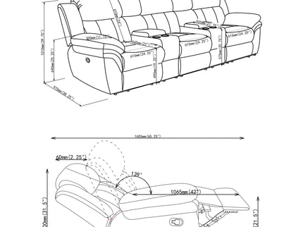 Divine - 5 Piece Power Reclining Home Theater Seating Set With Memory Foam Cushions And Storage Consoles