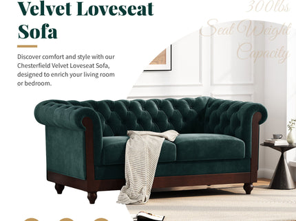 Chesterfield Loveseat Sofa, 2 Person Rolled Arm Upholstered Couch