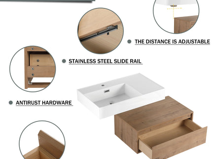 Modern Wall Mounted Bathroom Vanity With Resin Sink And Soft Close Drawer In Imitative - Imitative Oak