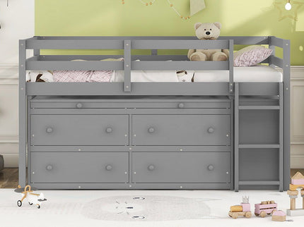 Loft Bed With Retractable Writing Desk And 4 Drawers, With Lateral Portable Desk And Shelves