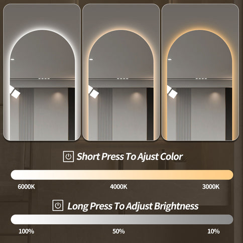 LED Full Length Wall Mirror With Symmetrical Arch Design, Dimmable 3 Color Temperature Lighting - Silver