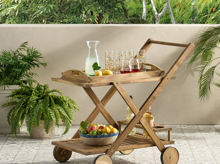 Riviera Bar Cart Stained Mobile With Wheels For Entertaining - Natural Stained