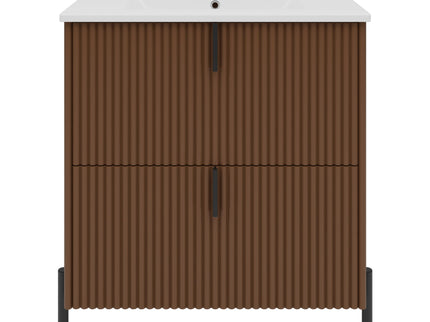 Fluted Bathroom Vanity With Ceramic Sink, Freestanding Design