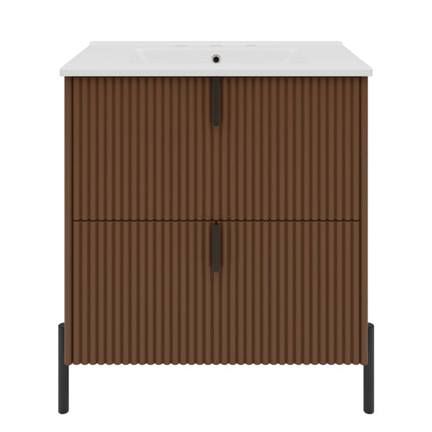 Fluted Bathroom Vanity With Ceramic Sink, Freestanding Design