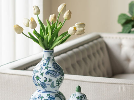 Round Table With Elegant Foral Design And Mirrored