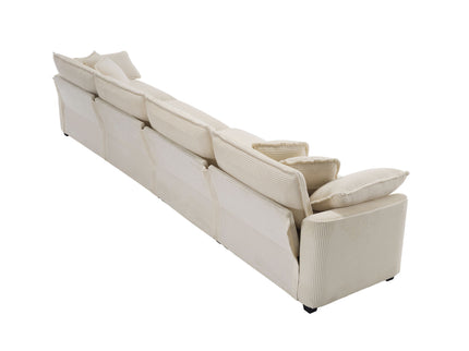 Modern Upholstered 4 Seater Fabric Sofa With Arm And Throw Pillows