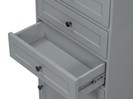 Tall Storage Cabinet With 3 Drawers And Adjustable Shelves For Bathroom